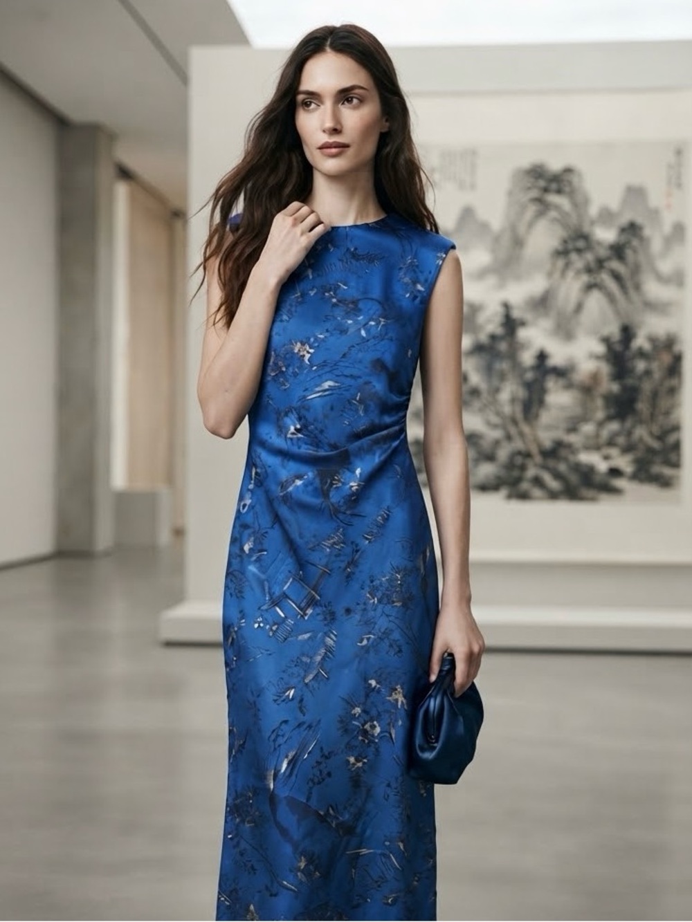 New w/Tags Satin Deep Blue Zara Maxi Elegant Dress